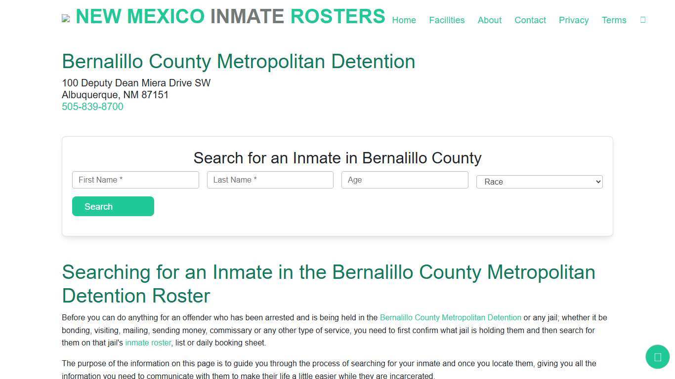 Bernalillo County Metropolitan Detention NM: Inmate Search & Roster