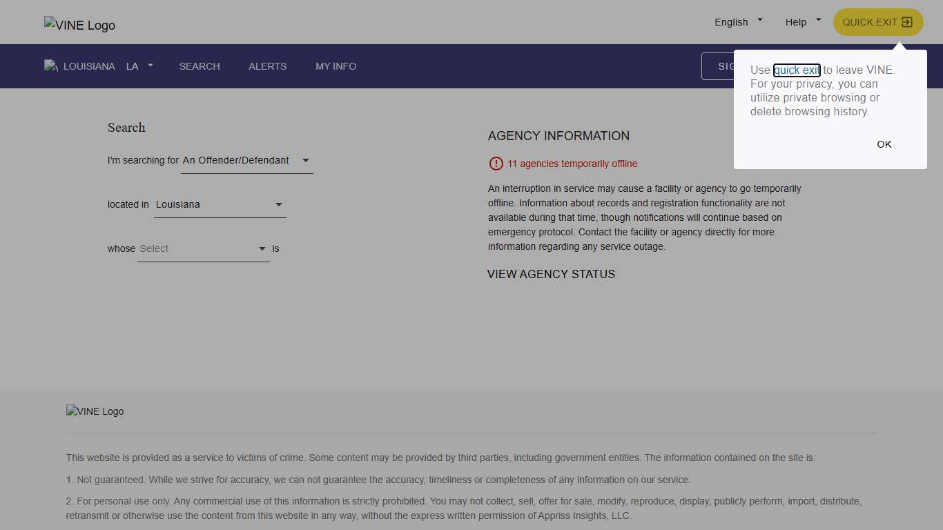 VINELink - Louisiana - Search