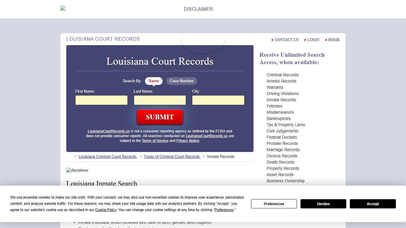 Louisiana Inmate Search | LouisianaCourtRecords.us