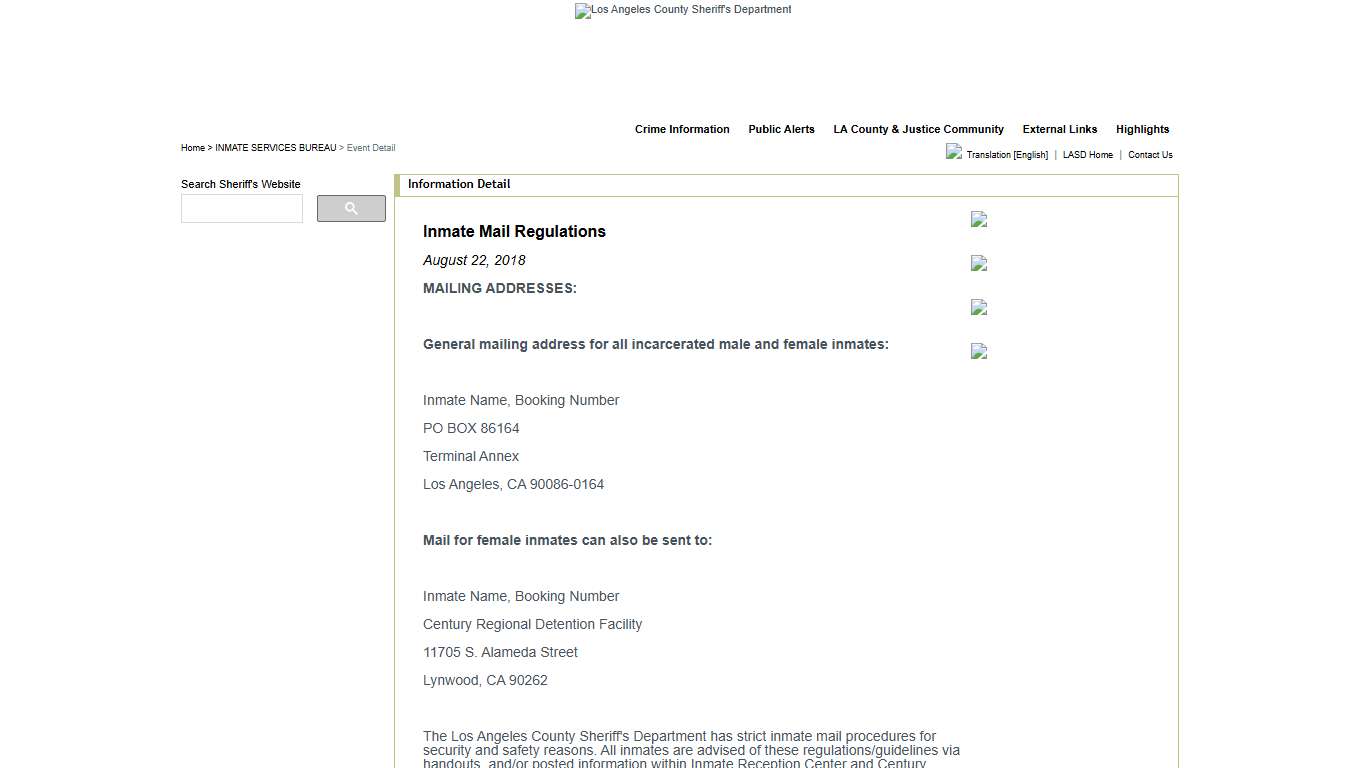 LASD.org - Information Detail